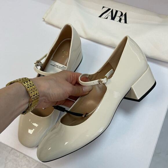 ZARA Off-White Block Heel Mary Janes NWT - Picture 9 of 14